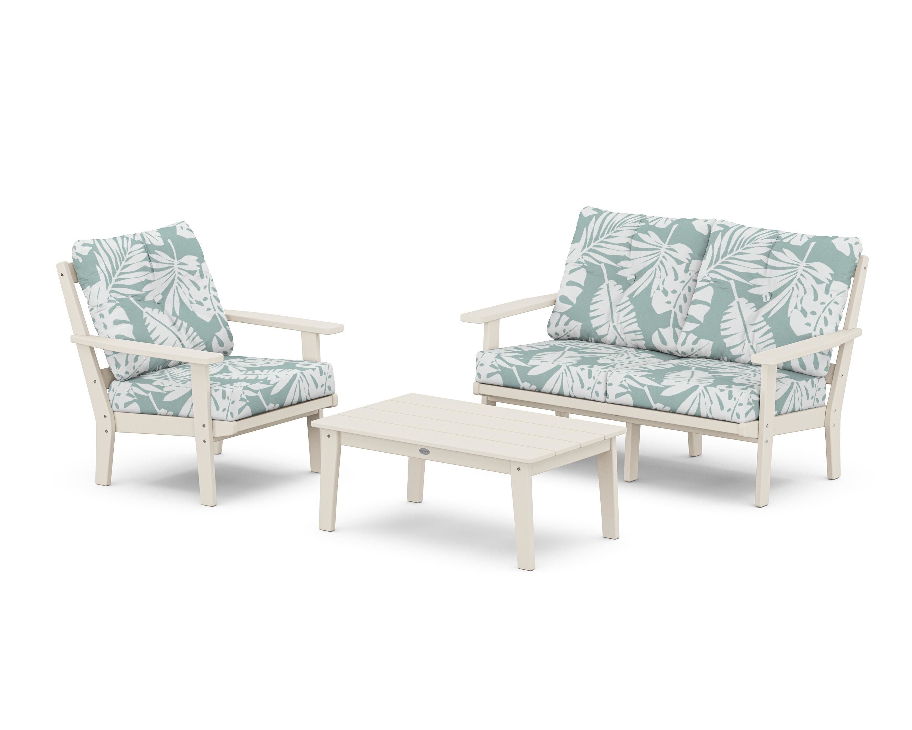 POLYWOOD® Prairie 3-Piece Deep Seating Set with Loveseat in Sand / Leaf Glacier Spa