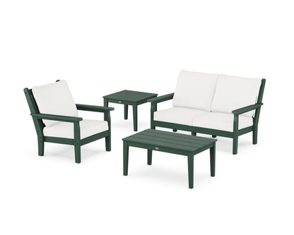 POLYWOOD® Chippendale 4-Piece Deep Seating Set in Green / Natural Linen