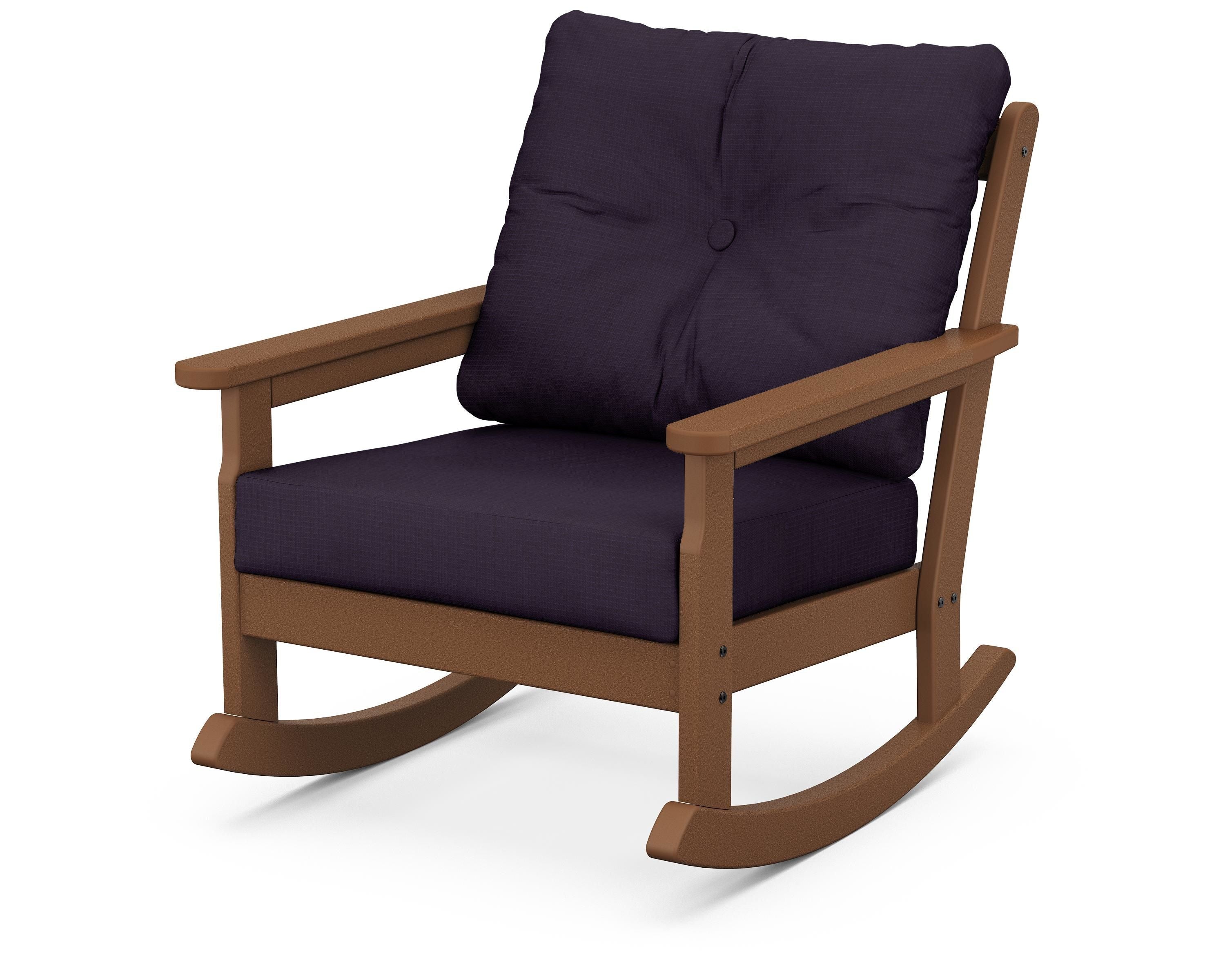 POLYWOOD® Vineyard Deep Seating Rocking Chair in Teak / Navy Linen