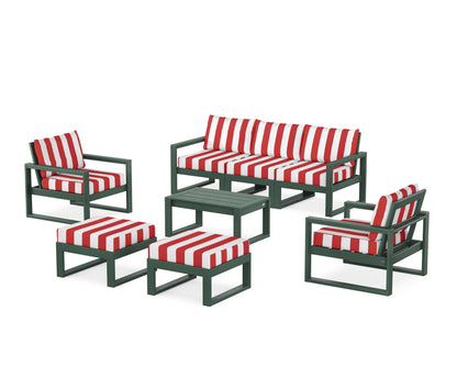 POLYWOOD® EDGE Sectional 8-Piece Lounge Sofa Set in Green / Cabana Stripe Crimson