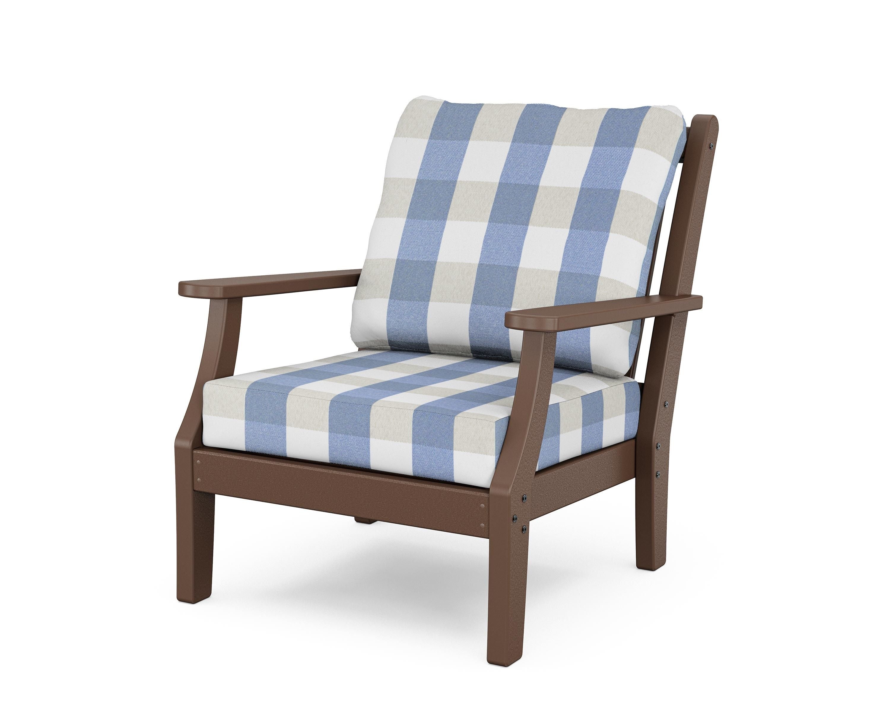 Country Living Wovendale Deep Seating Chair in Mahogany / Buffalo Plaid Sky Blue