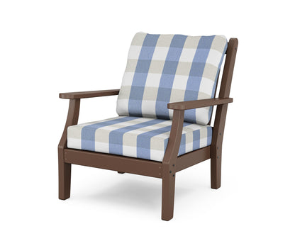 Country Living Wovendale Deep Seating Chair in Mahogany / Buffalo Plaid Sky Blue
