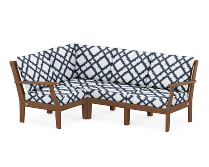 POLYWOOD® Braxton Modular 4-Piece Deep Seating Set in Teak / Trellis Marine Indigo