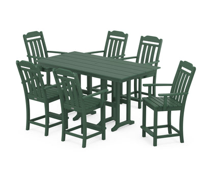 Country Living Cottage Arm Chair 7-Piece Farmhouse Counter Set in Green