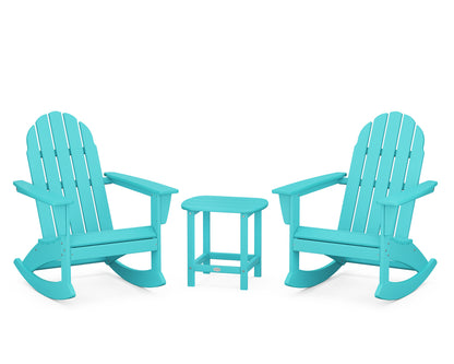 POLYWOOD® Vineyard 3-Piece Adirondack Rocking Chair Set with South Beach 18" Side Table in Aruba