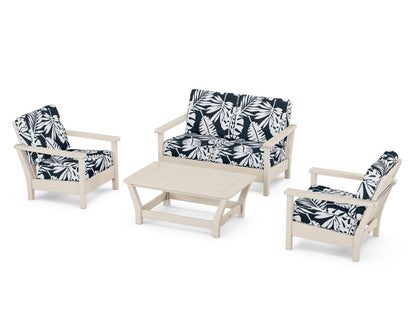 POLYWOOD® Harbour 4-Piece Deep Seating Set in Sand / Leaf Marine Indigo