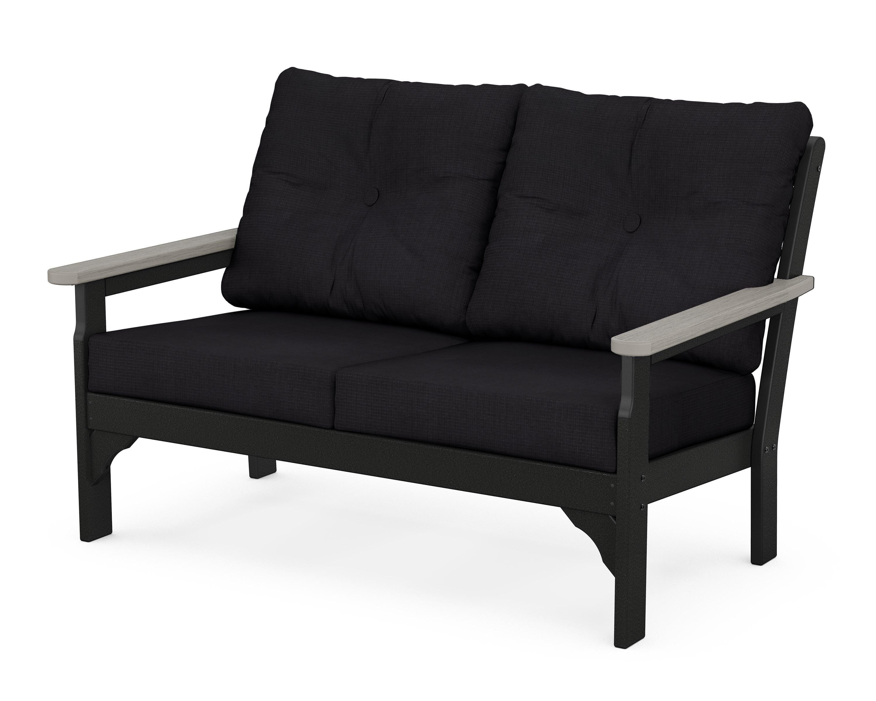 POLYWOOD® Vineyard Deep Seating Loveseat in Black / Driftwood / Midnight Linen