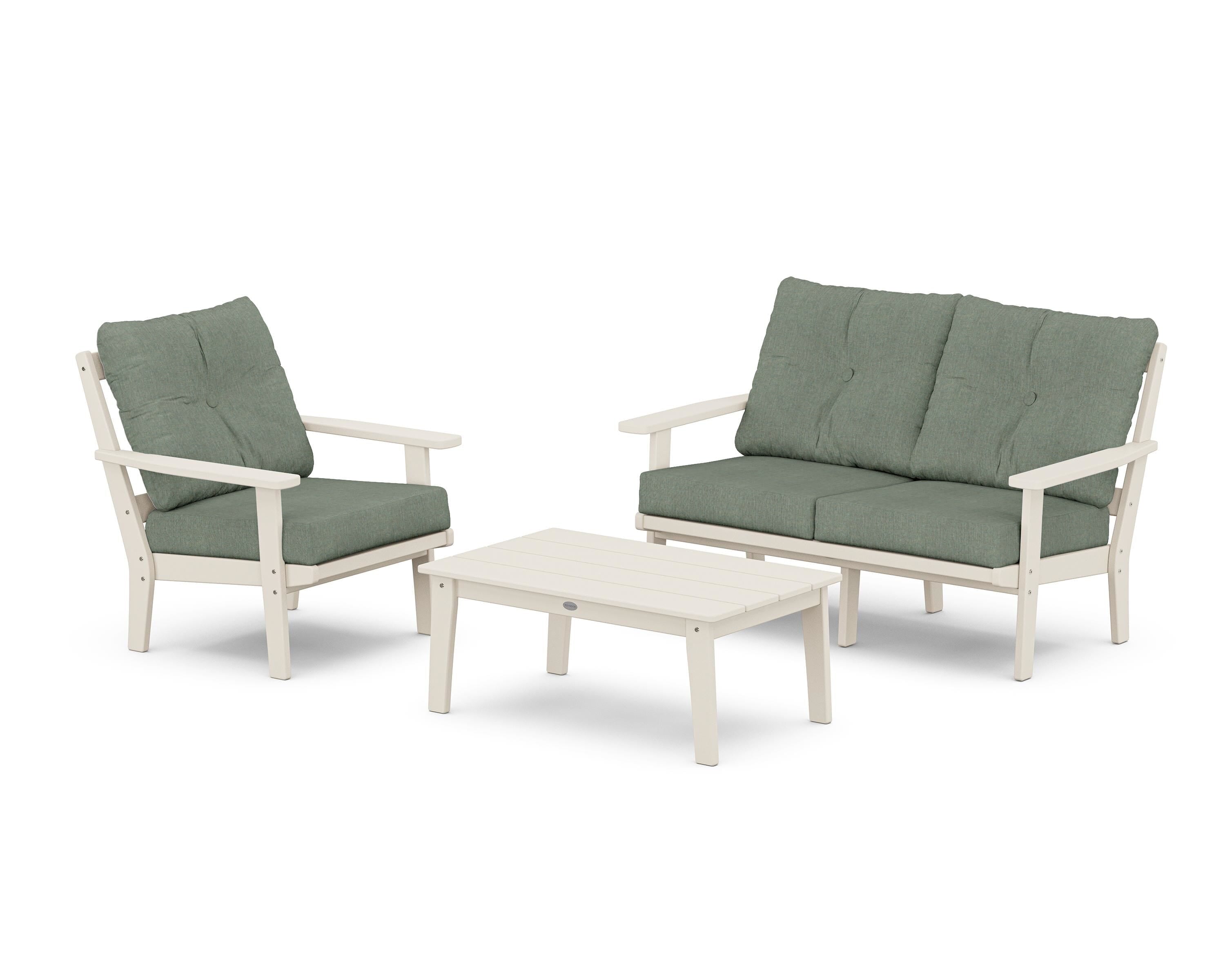 POLYWOOD® Prairie 3-Piece Deep Seating Set with Loveseat in Sand / Cast Sage