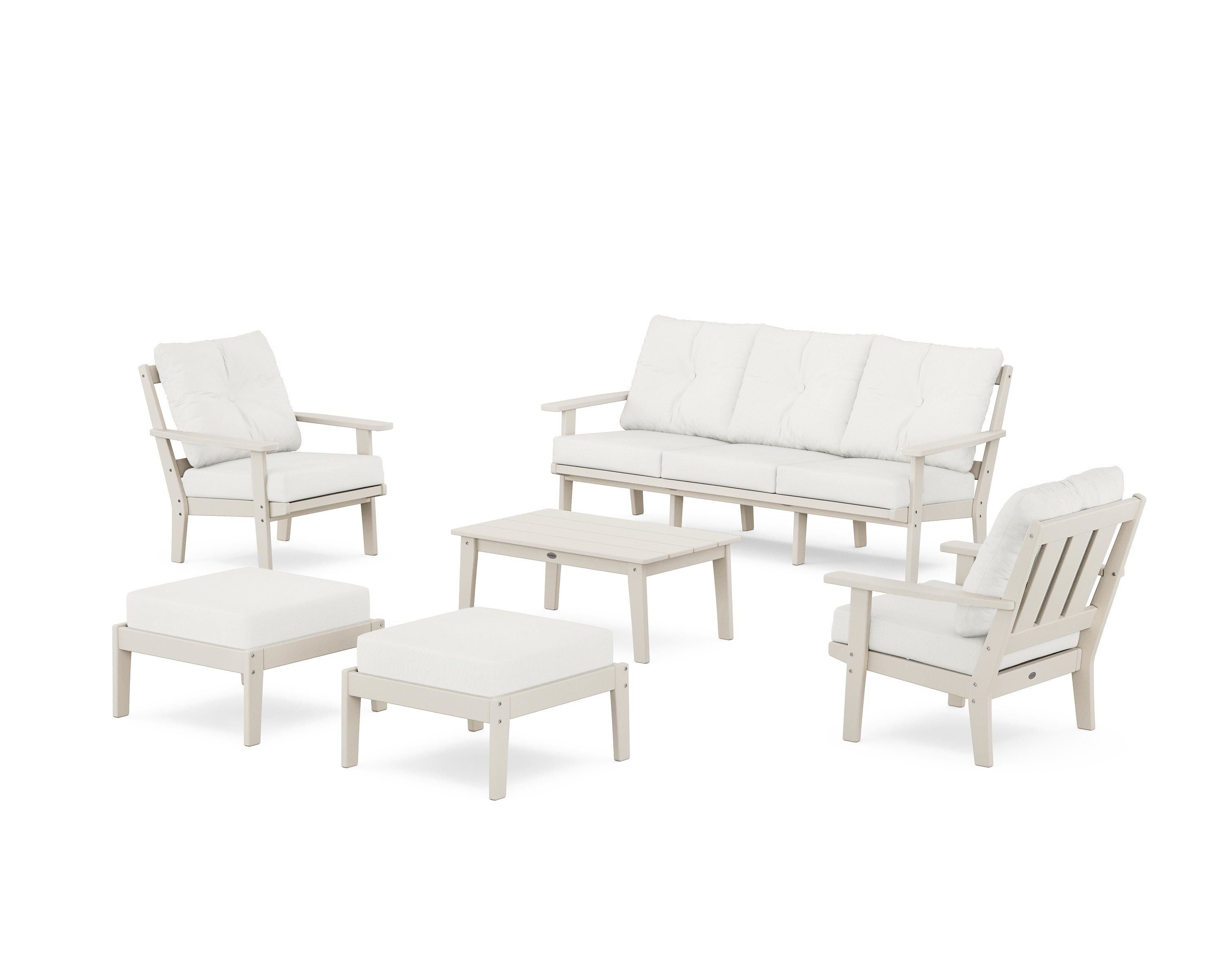 POLYWOOD® Oxford 6-Piece Lounge Sofa Set in Sand / Natural Linen