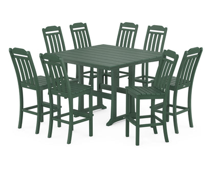 Country Living Cottage 9-Piece Square Farmhouse Side Chair Bar Set with Trestle Legs in Green