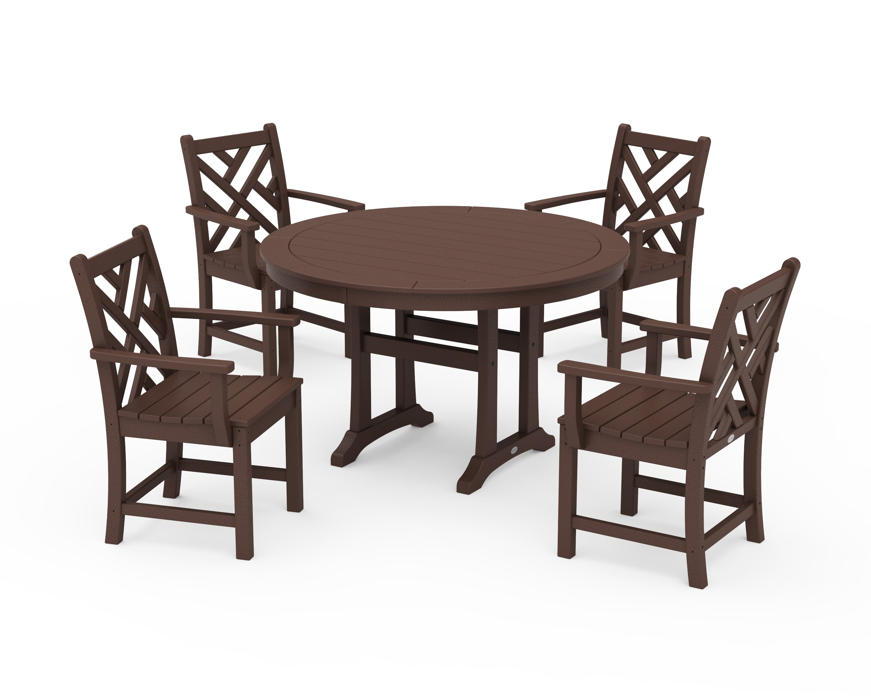 POLYWOOD® Chippendale 5-Piece Nautical Trestle Dining Arm Chair Set in Mahogany