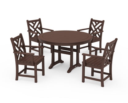 POLYWOOD® Chippendale 5-Piece Nautical Trestle Dining Arm Chair Set in Mahogany