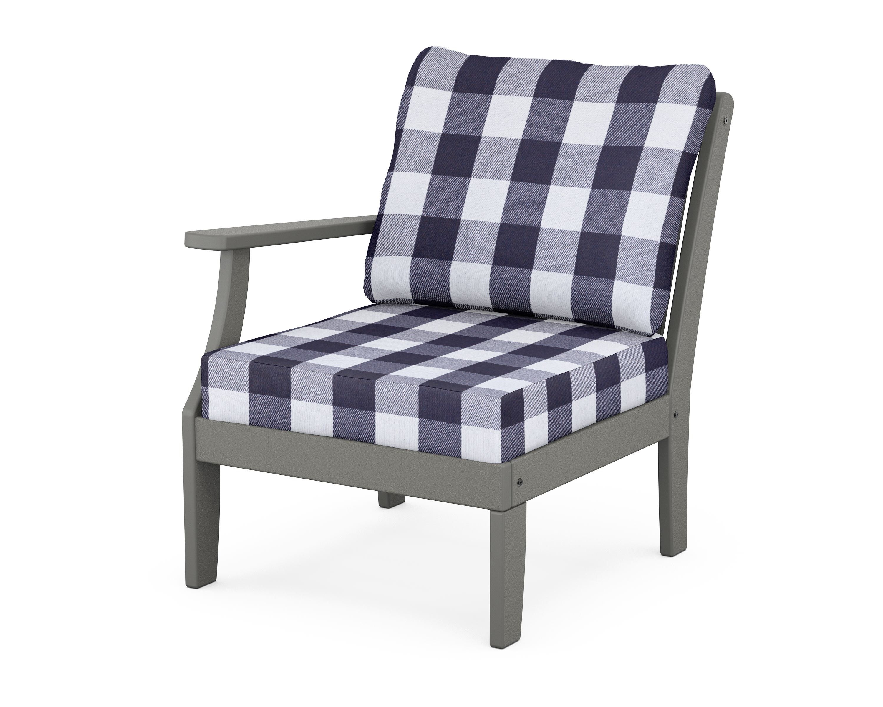 POLYWOOD® Braxton Modular Left Arm Chair in Slate Grey / Buffalo Plaid Navy