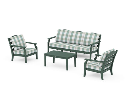 Draper James™ by  POLYWOOD® Savannah 4-Piece Deep Seating Set with Sofa in Green / Buffalo Plaid Glacier Spa