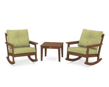 POLYWOOD® Vineyard 3-Piece Deep Seating Rocker Set in Teak / Chartreuse Boucle