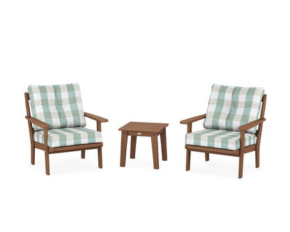 POLYWOOD® Mission 3-Piece Deep Seating Set in Teak / Buffalo Plaid Glacier Spa