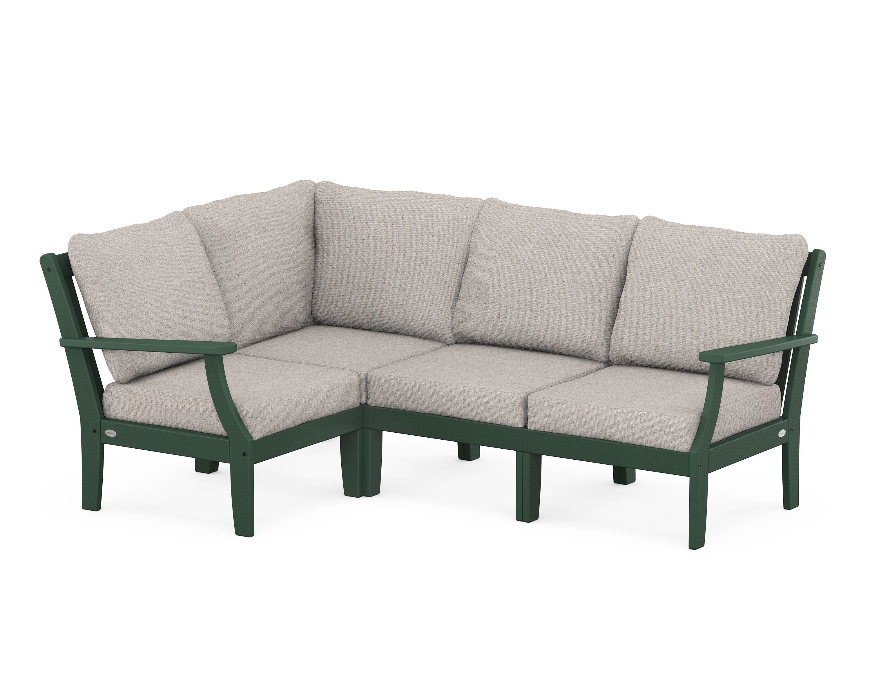 POLYWOOD® Braxton Modular 4-Piece Deep Seating Set in Green / Weathered Tweed