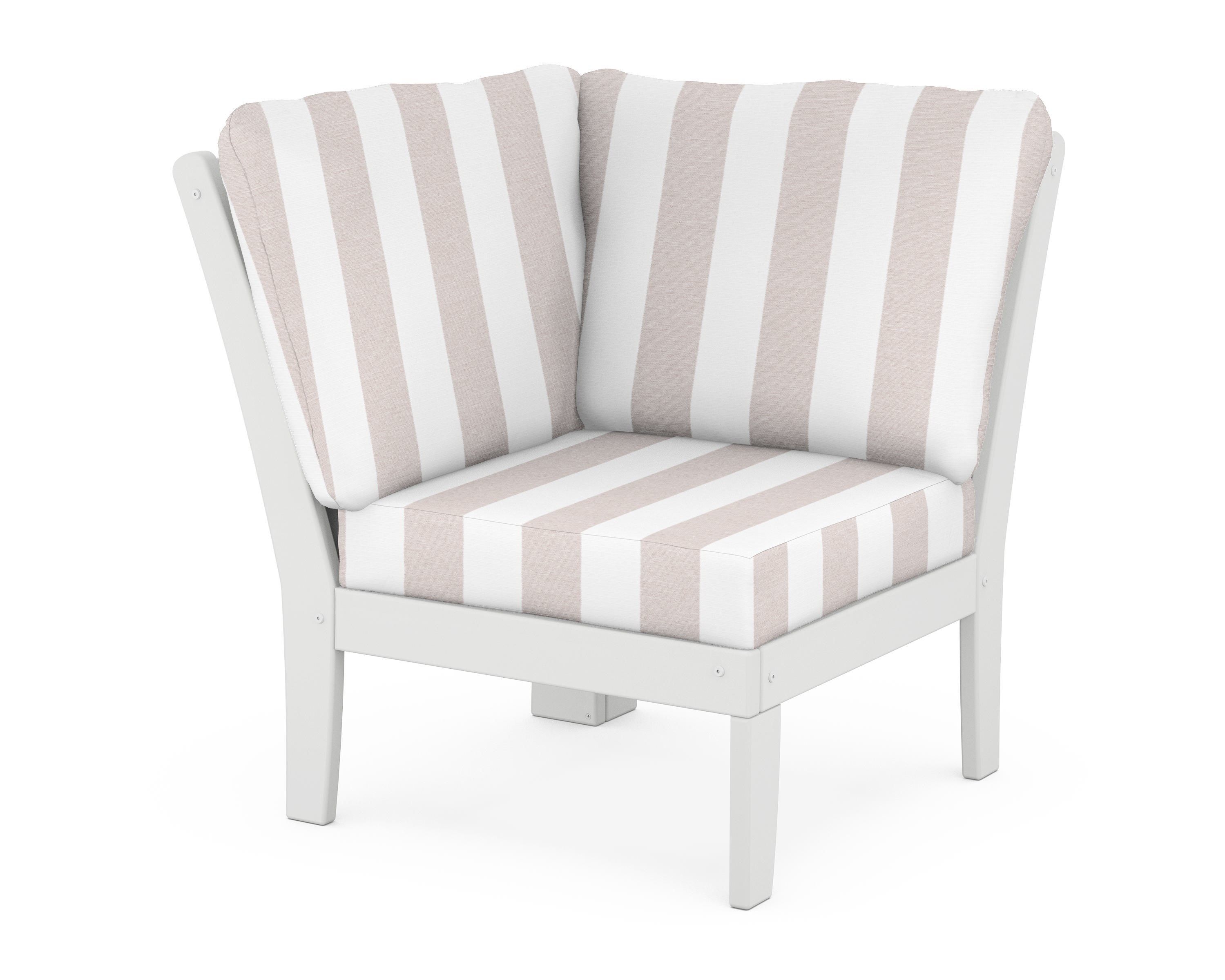 POLYWOOD® Braxton Modular Corner Chair in White / Cabana Stripe Dune Burlap