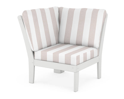 POLYWOOD® Braxton Modular Corner Chair in White / Cabana Stripe Dune Burlap