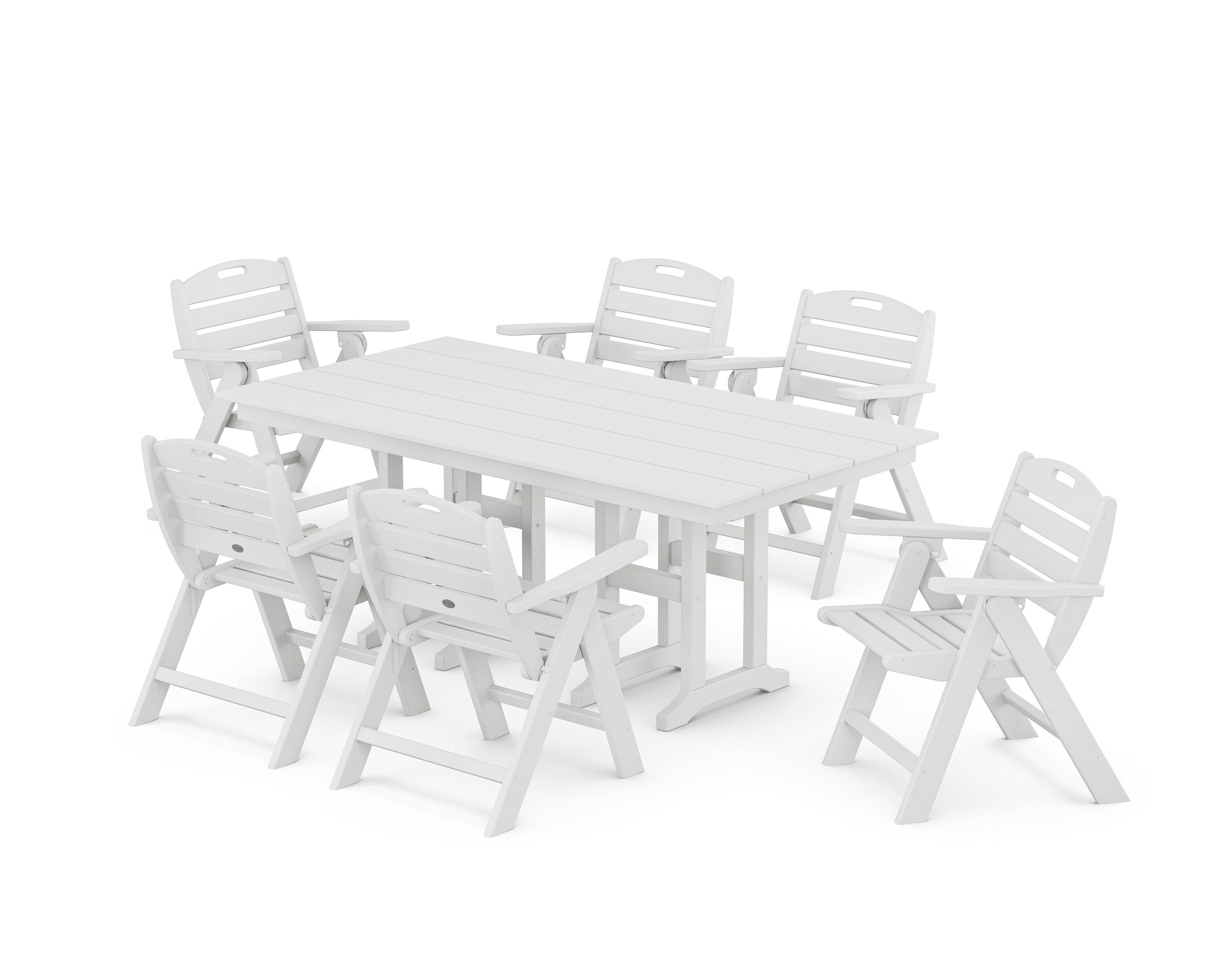 POLYWOOD® Nautical Lowback 7-Piece Farmhouse Dining Set in White
