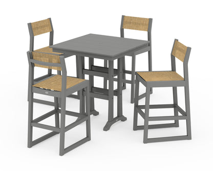 POLYWOOD® EDGE Sling Arm Chair 5-Piece Farmhouse Bar Set with Trestle Legs in Slate Grey / Burlap Sling