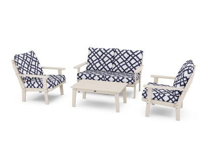 POLYWOOD® Lakeside 4-Piece Deep Seating Set in Sand / Trellis Navy