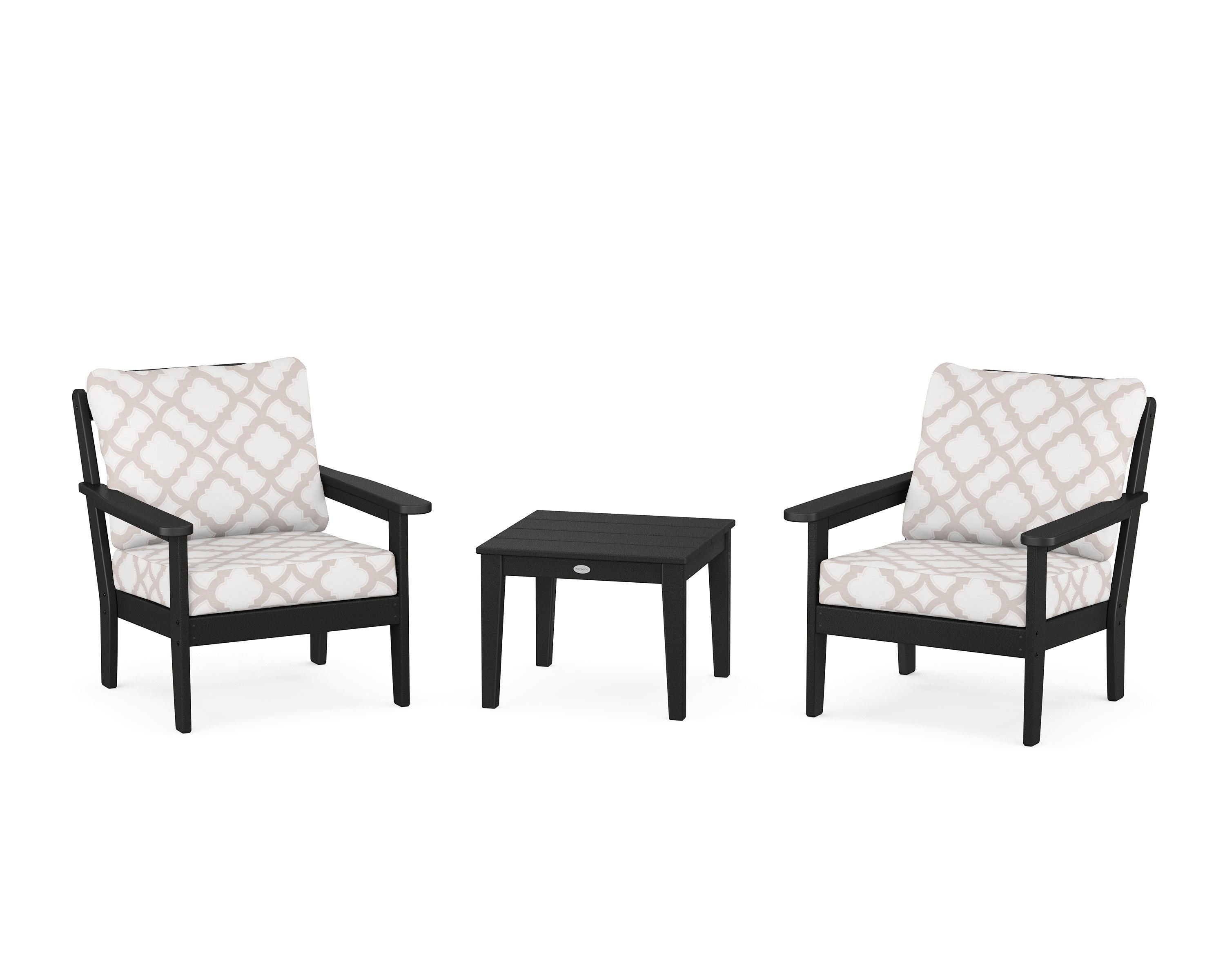 Country Living Cottage 3-Piece Deep Seating Set in Black / Trellis Dune Burlap