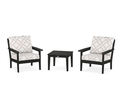 Country Living Cottage 3-Piece Deep Seating Set in Black / Trellis Dune Burlap