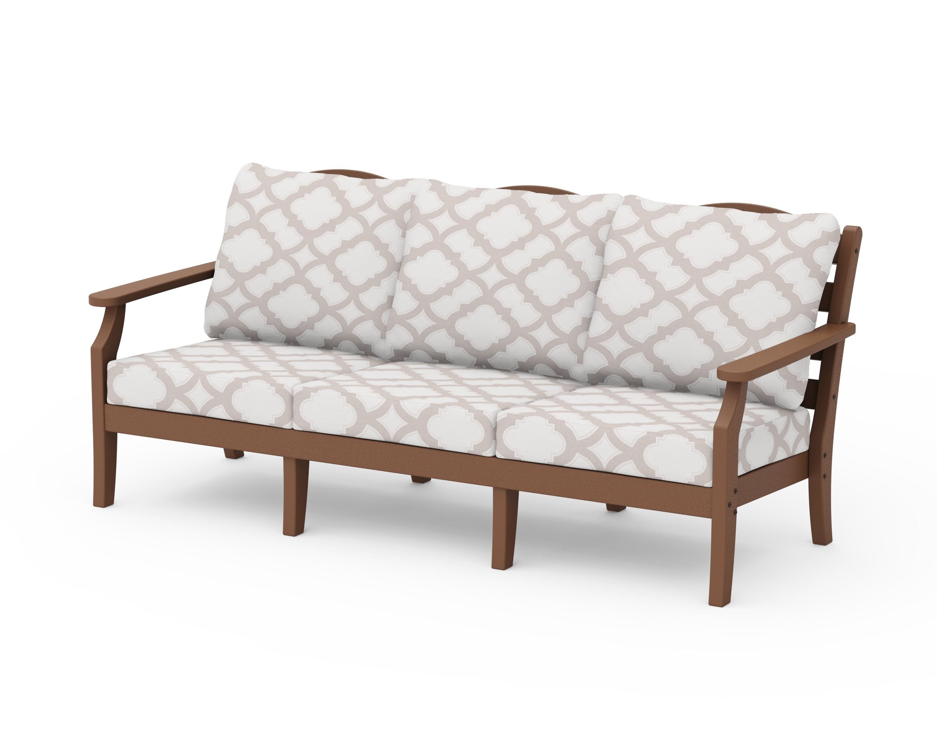Draper James™ by  POLYWOOD® Savannah Deep Seating Sofa in Teak / Trellis Dune Burlap