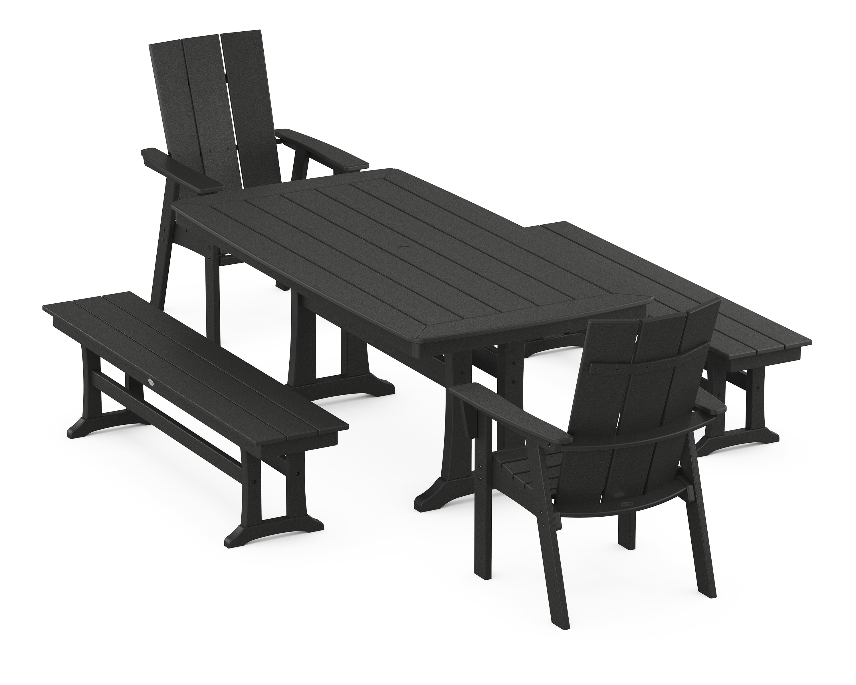 POLYWOOD® Modern Adirondack 5-Piece Dining Set with Trestle Legs in Black