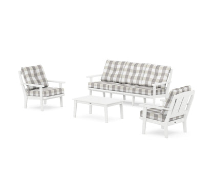 POLYWOOD® Mission 4-Piece Deep Seating Set with Sofa in White / Buffalo Plaid Grey Mist
