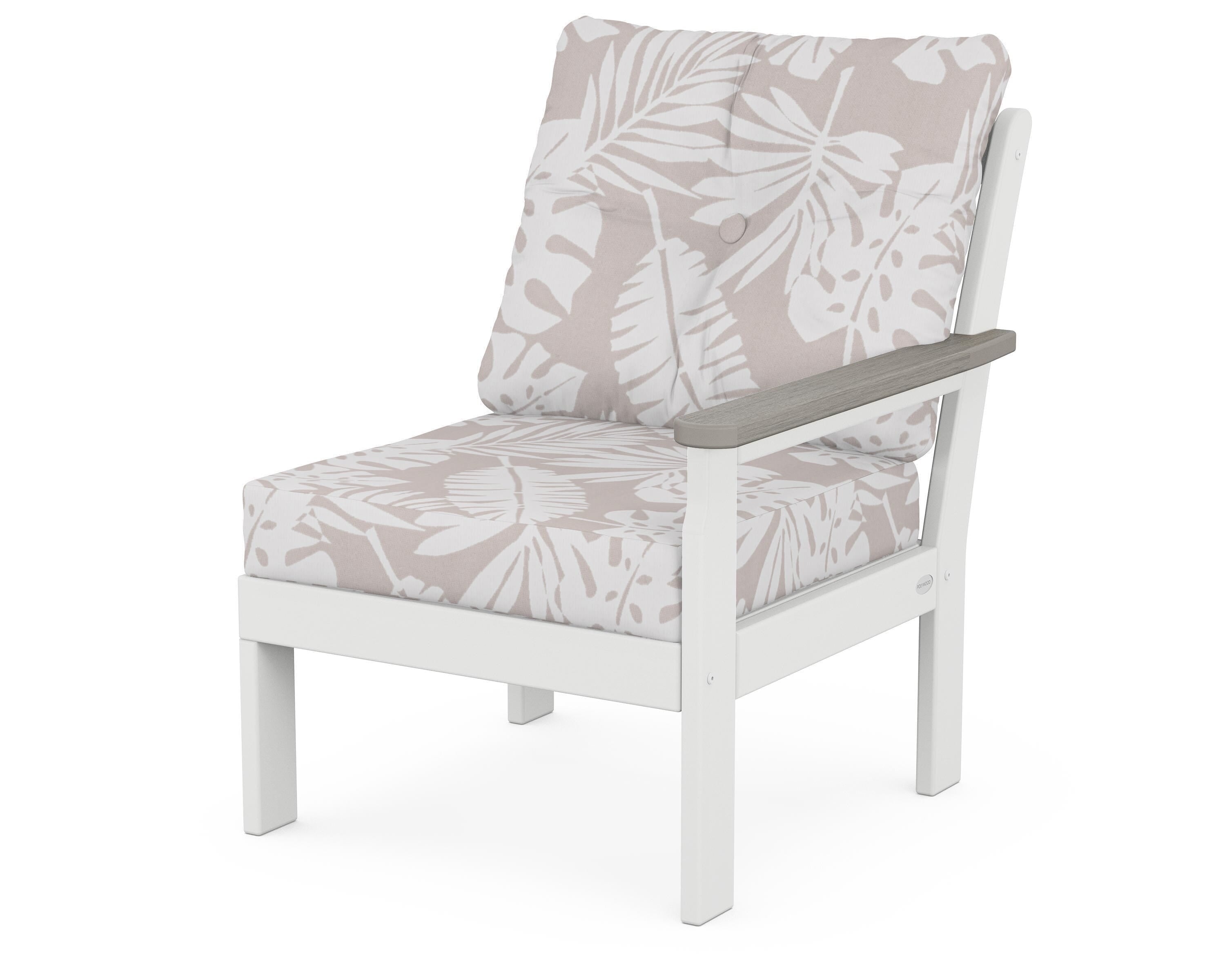 POLYWOOD® Vineyard Modular Right Arm Chair in White / Driftwood / Leaf Dune Burlap