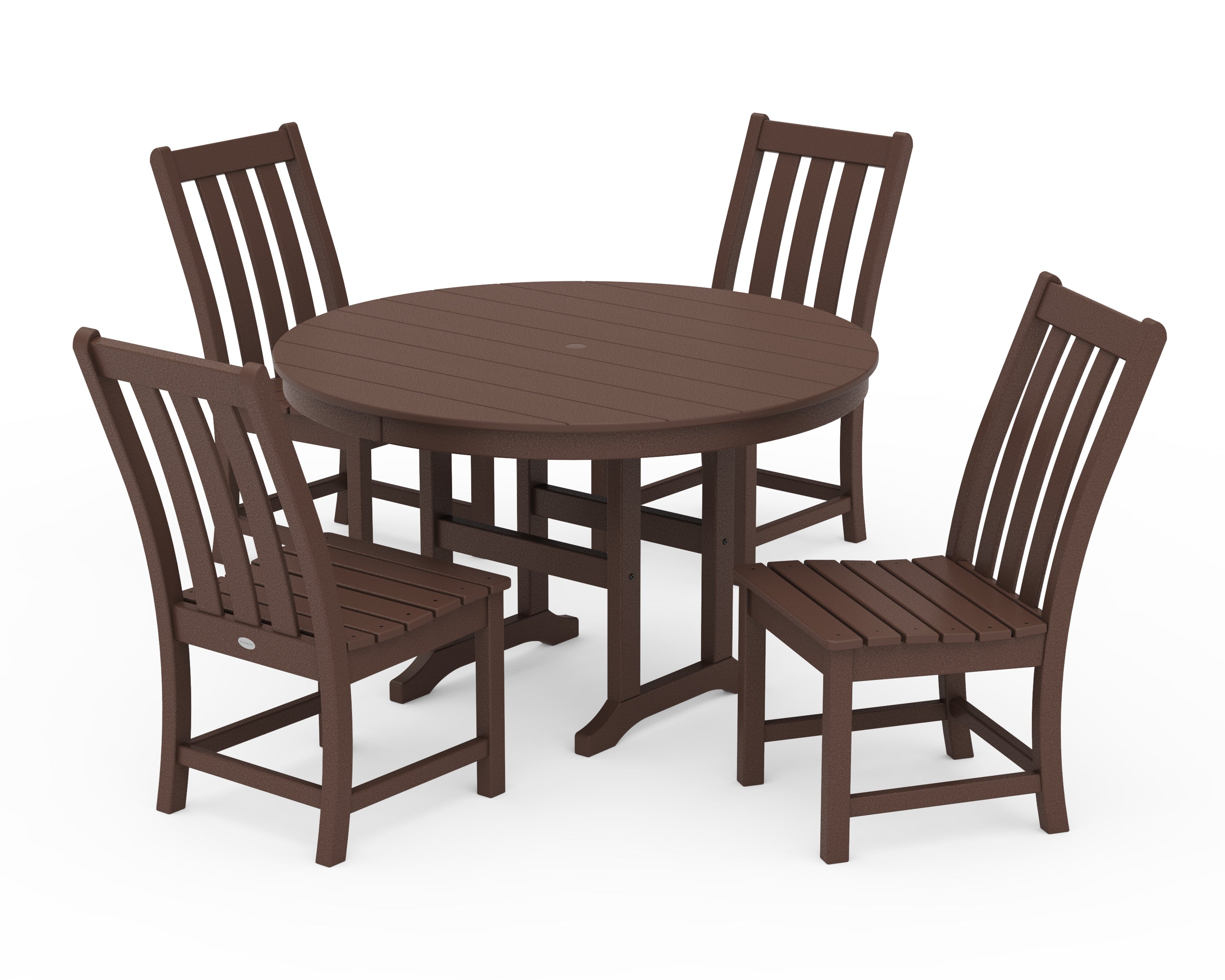 POLYWOOD® Vineyard 5-Piece Round Farmhouse Side Chair Dining Set in Mahogany