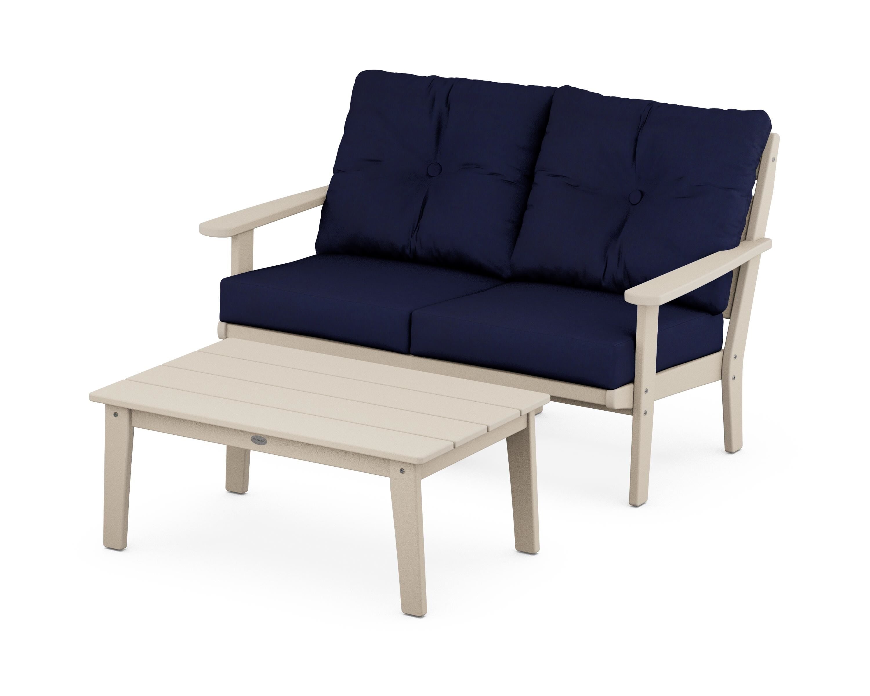 POLYWOOD® Lakeside 2-Piece Lounge Loveseat Set in Sand / Navy