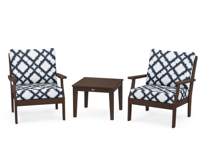 POLYWOOD® Braxton 3-Piece Deep Seating Set in Mahogany / Trellis Marine Indigo