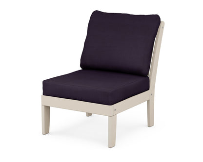 POLYWOOD® Braxton Modular Armless Chair in Sand / Navy Linen