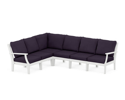 POLYWOOD® Braxton Modular 6-Piece Deep Seating Set in White / Navy Linen