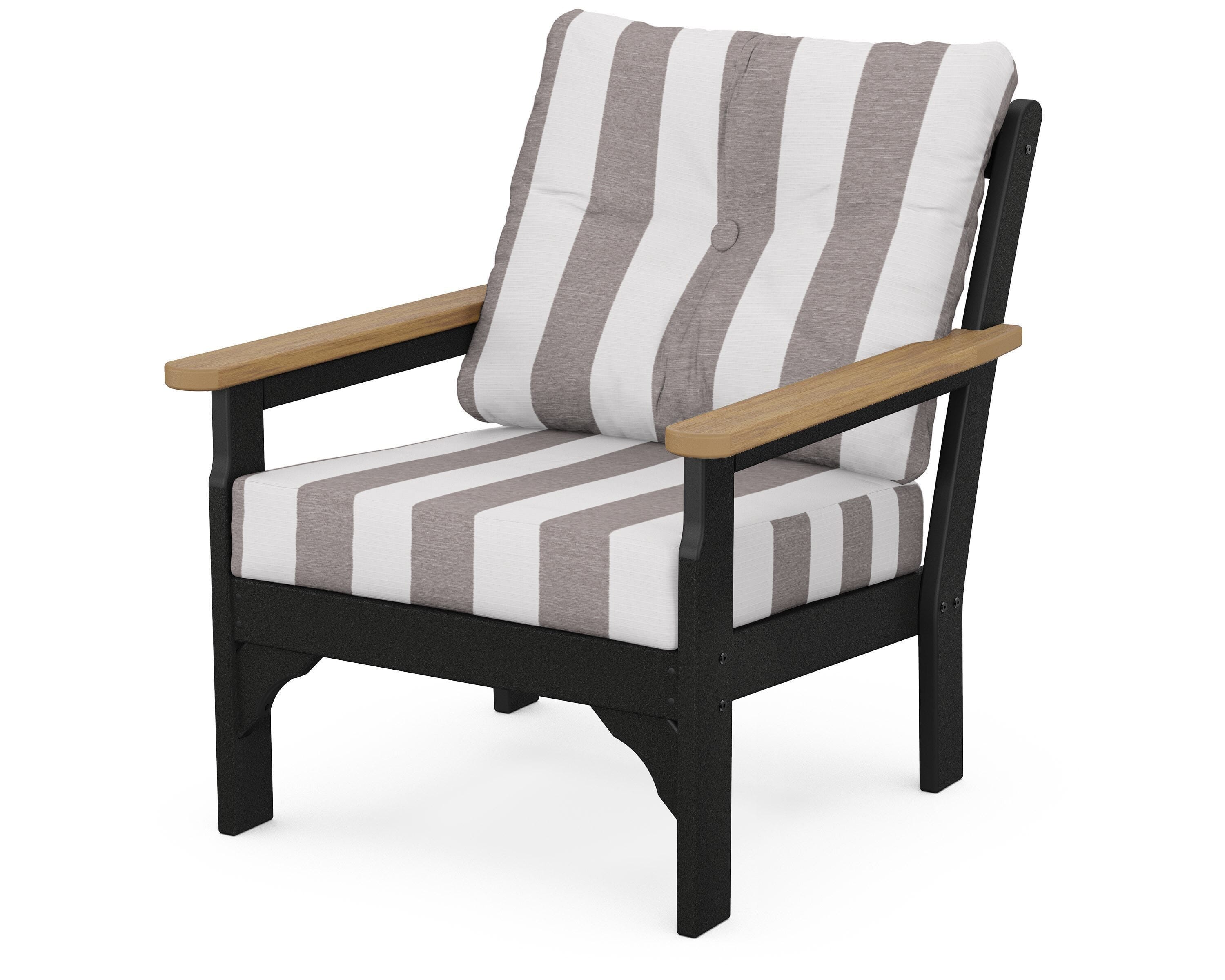 POLYWOOD® Vineyard Deep Seating Chair in Black / Natural / Cabana Stripe Grey Mist