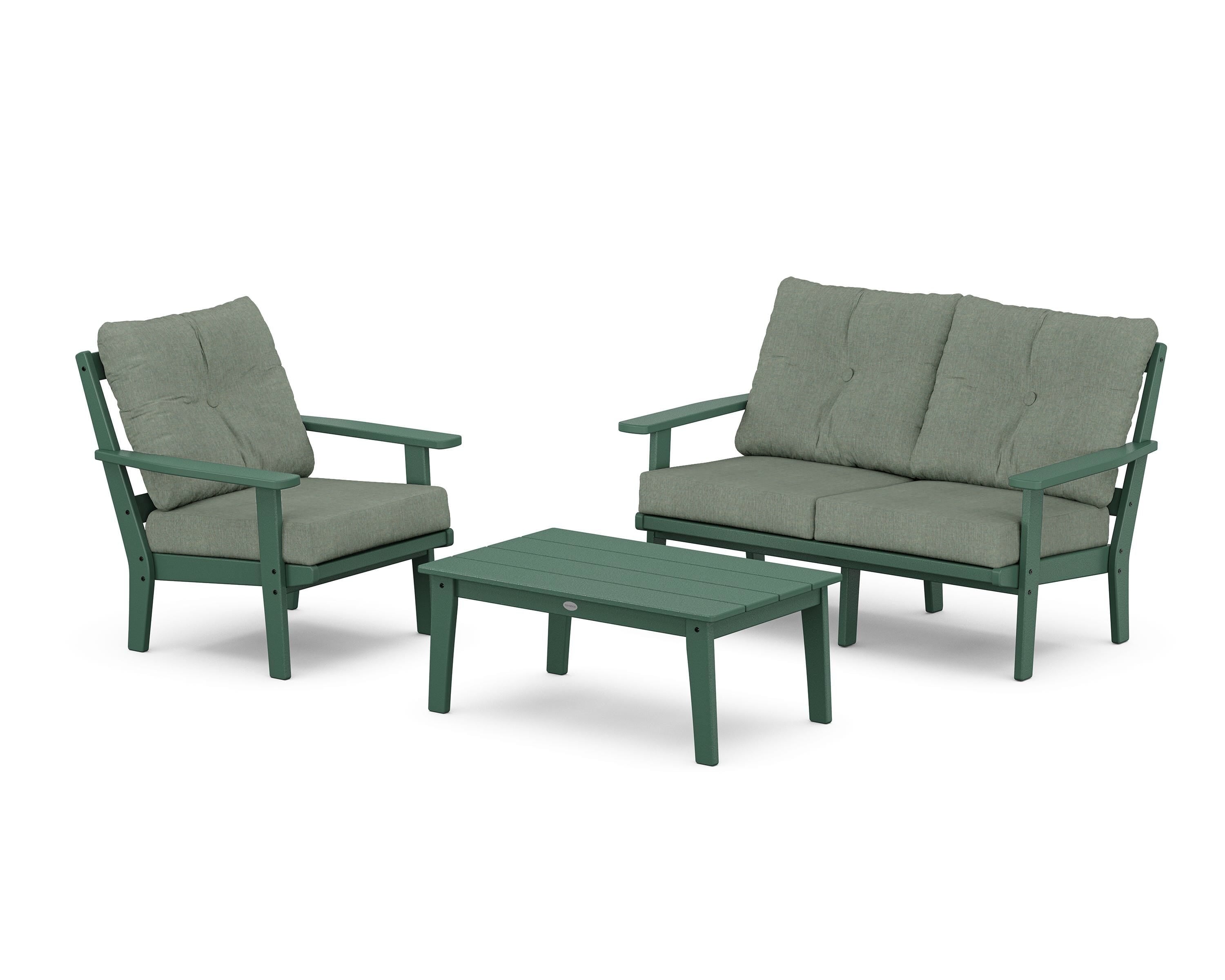 POLYWOOD® Oxford 3-Piece Deep Seating Set with Loveseat in Green / Cast Sage