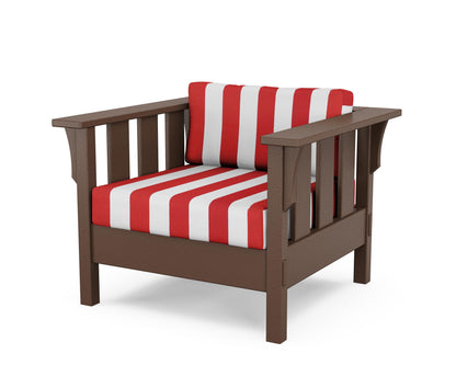 Martha Stewart by POLYWOOD® Acadia Deep Seating Chair in Mahogany / Cabana Stripe Crimson