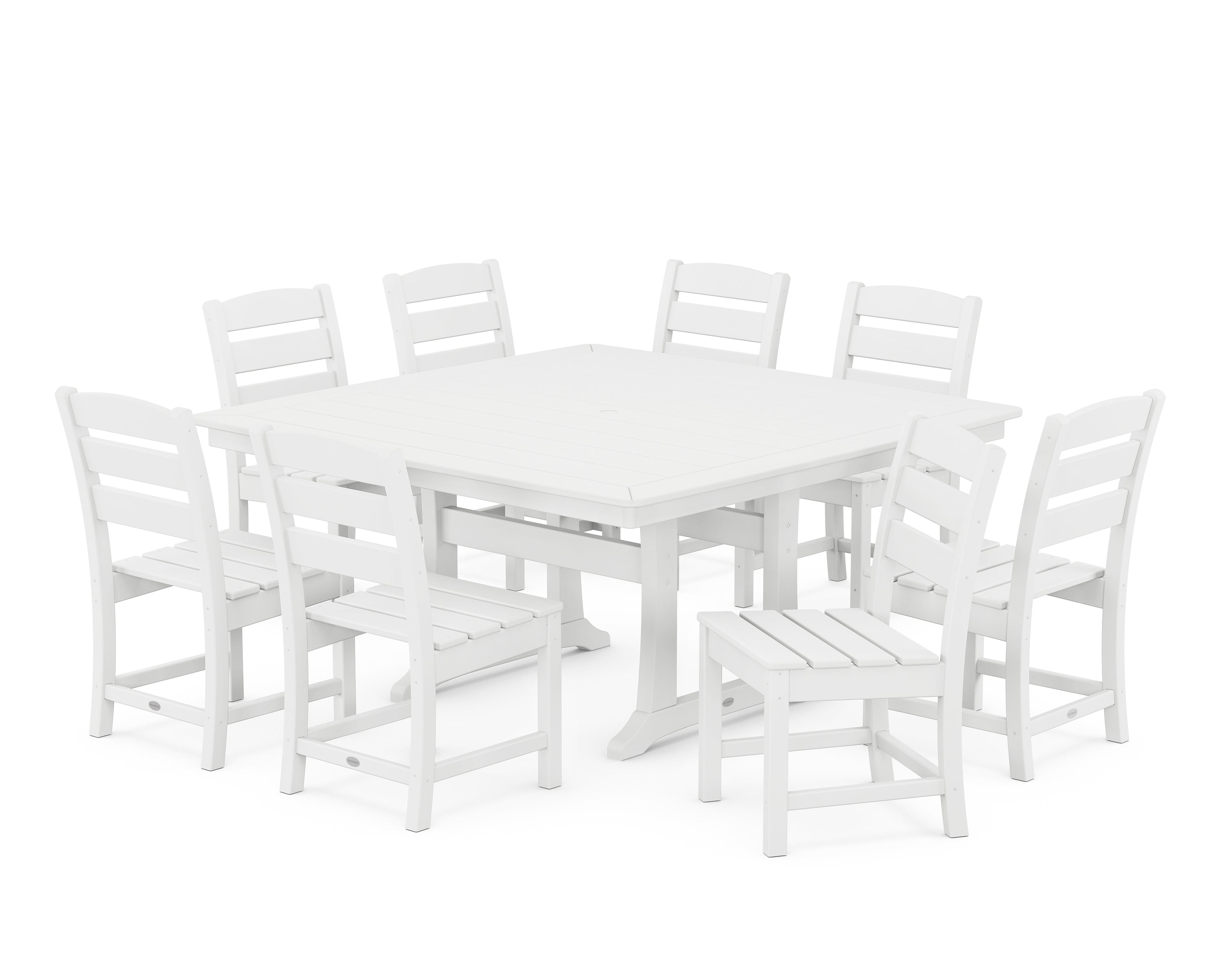 POLYWOOD® Lakeside 9-Piece Nautical Trestle Dining Set in White