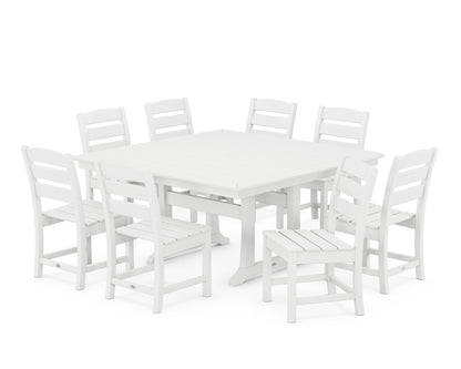 POLYWOOD® Lakeside 9-Piece Nautical Trestle Dining Set in White