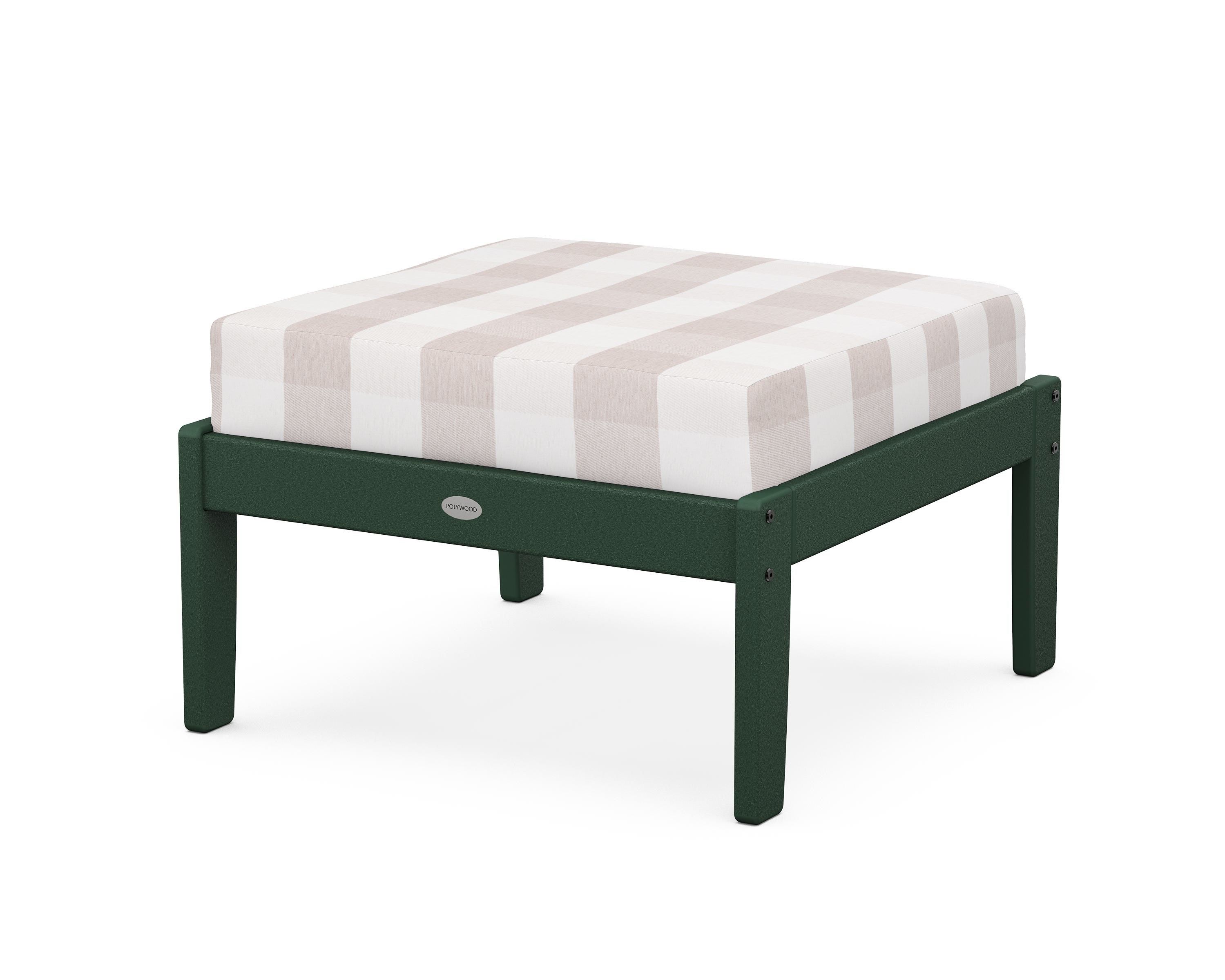 POLYWOOD® Braxton Deep Seating Ottoman in Green / Buffalo Plaid Dune Burlap