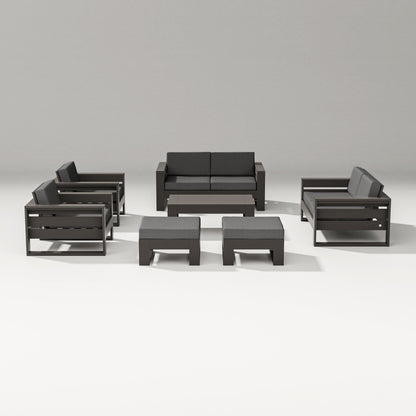 PW Designer Series Latitude 7-Piece Lounge Loveseat Set in Vintage Coffee / Spectrum Carbon