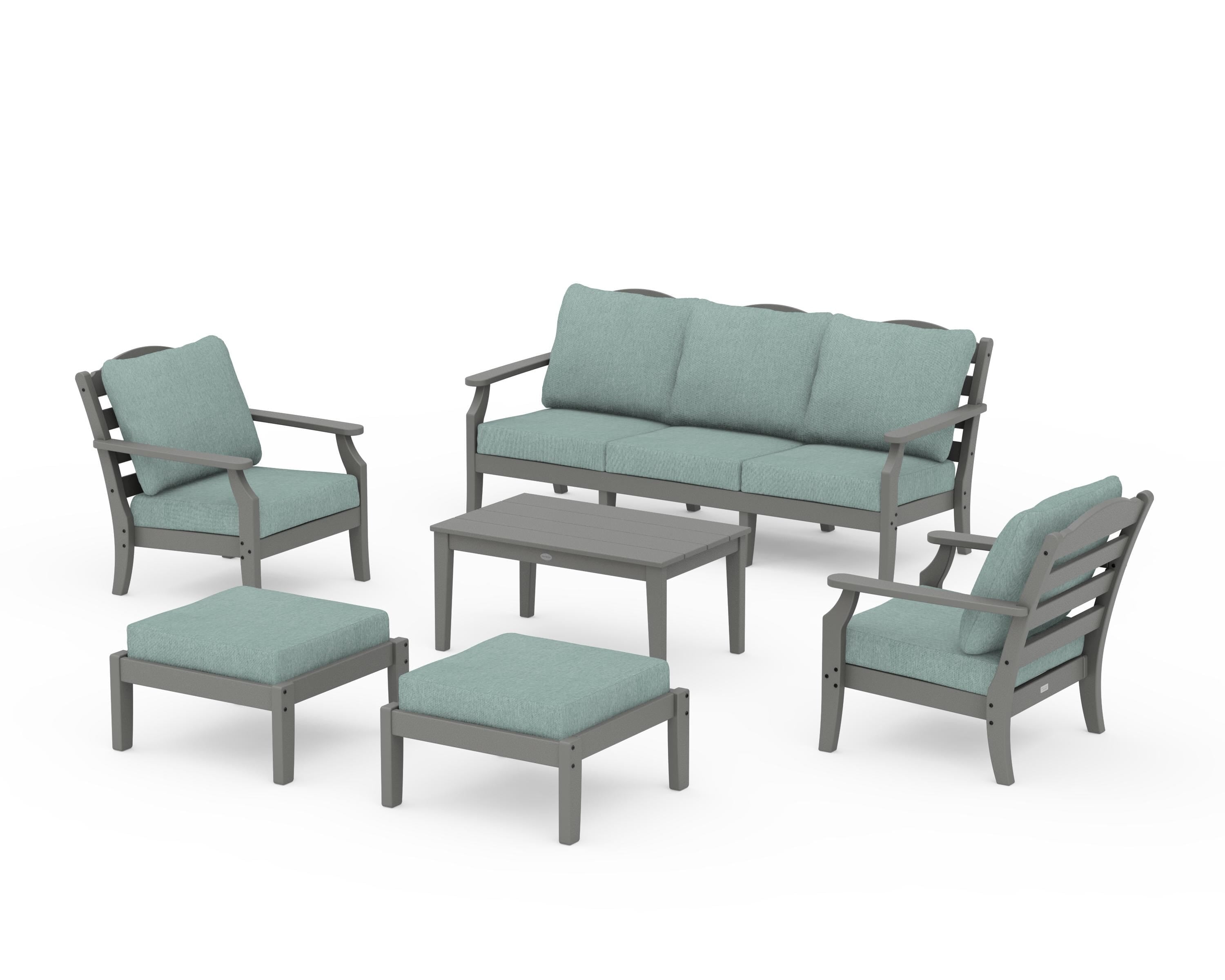 Draper James™ by  POLYWOOD® Savannah 6-Piece Lounge Sofa Set in Slate Grey / Glacier Spa
