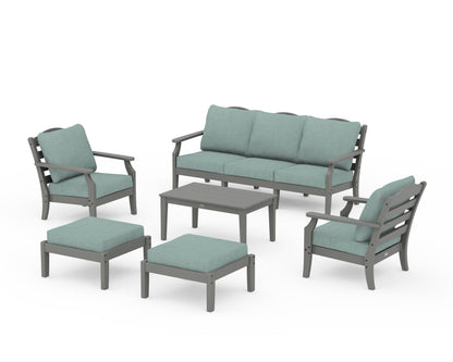 Draper James™ by  POLYWOOD® Savannah 6-Piece Lounge Sofa Set in Slate Grey / Glacier Spa