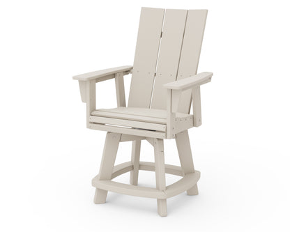 POLYWOOD® Modern Curveback Adirondack Swivel Counter Chair in Sand