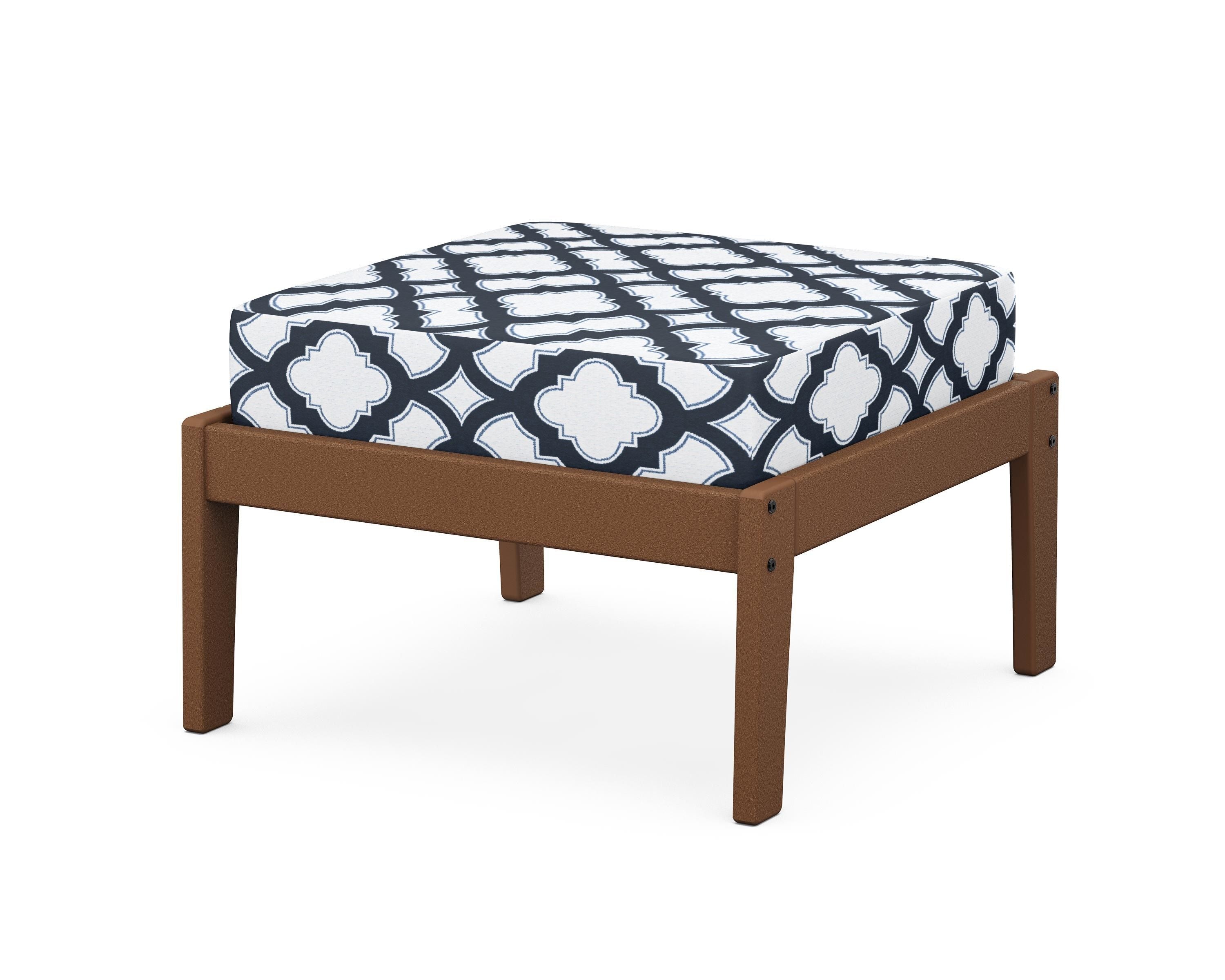 Unbranded Deep Seating Ottoman in Teak / Trellis Marine Indigo