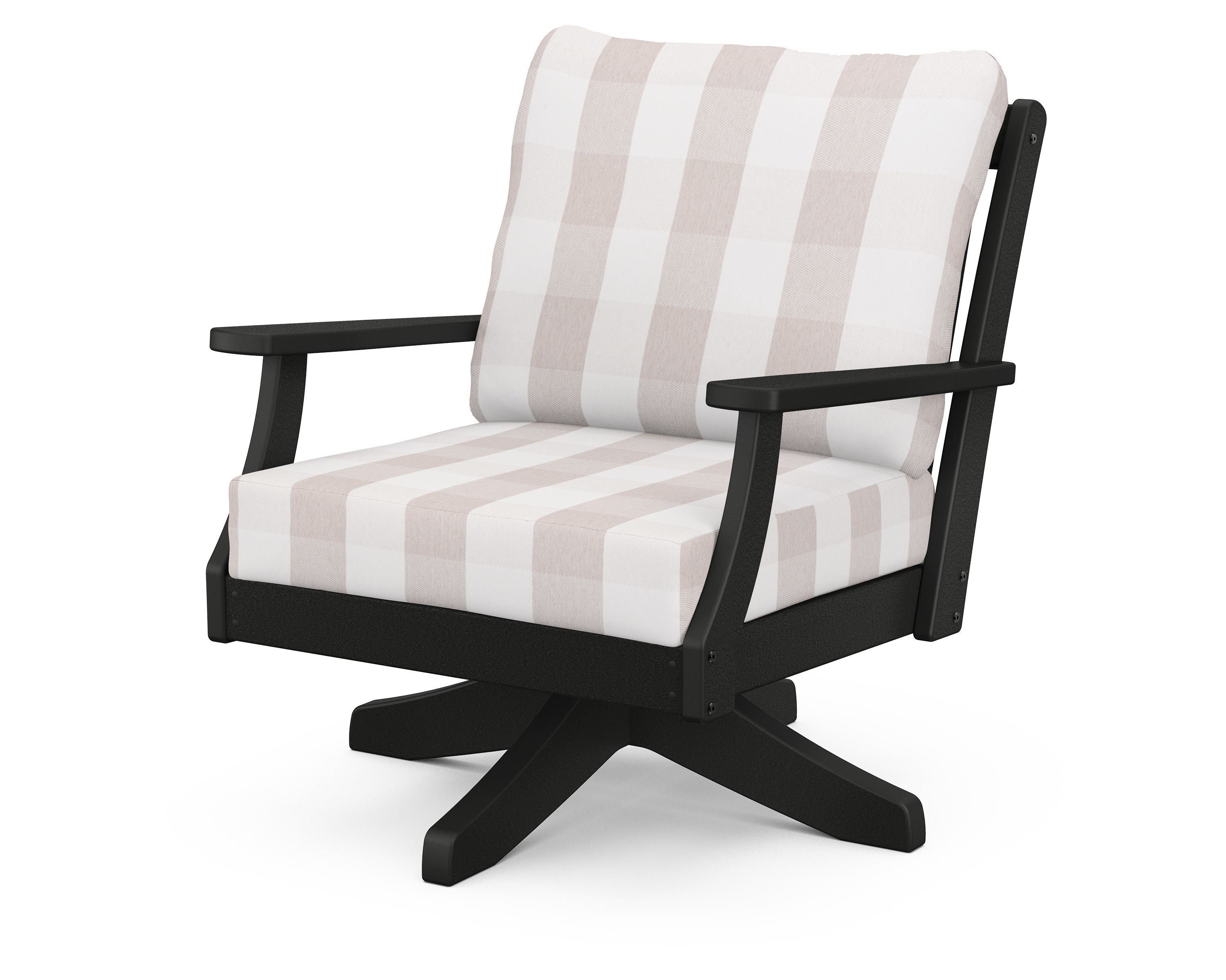 POLYWOOD® Braxton Deep Seating Swivel Chair in Black / Buffalo Plaid Dune Burlap