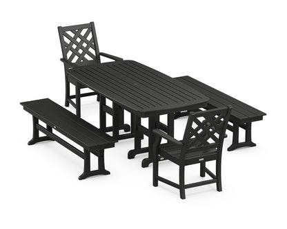 Country Living Wovendale 5-Piece Dining Set with Benches in Black